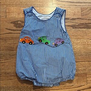Blue Gingham Baby Bubble with Colorful Cars